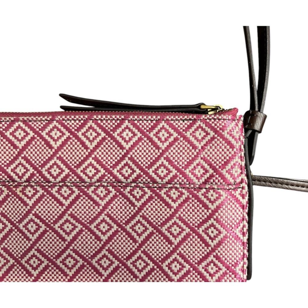 Fossil Purse Pink White Straw Leather Trim Crossbody Bag - Picture 6 of 10